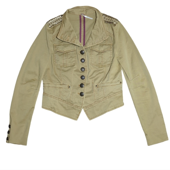 Free People Military Jacket Shrunken Officer Gold Beaded Epaulettes Size S - Picture 4 of 13